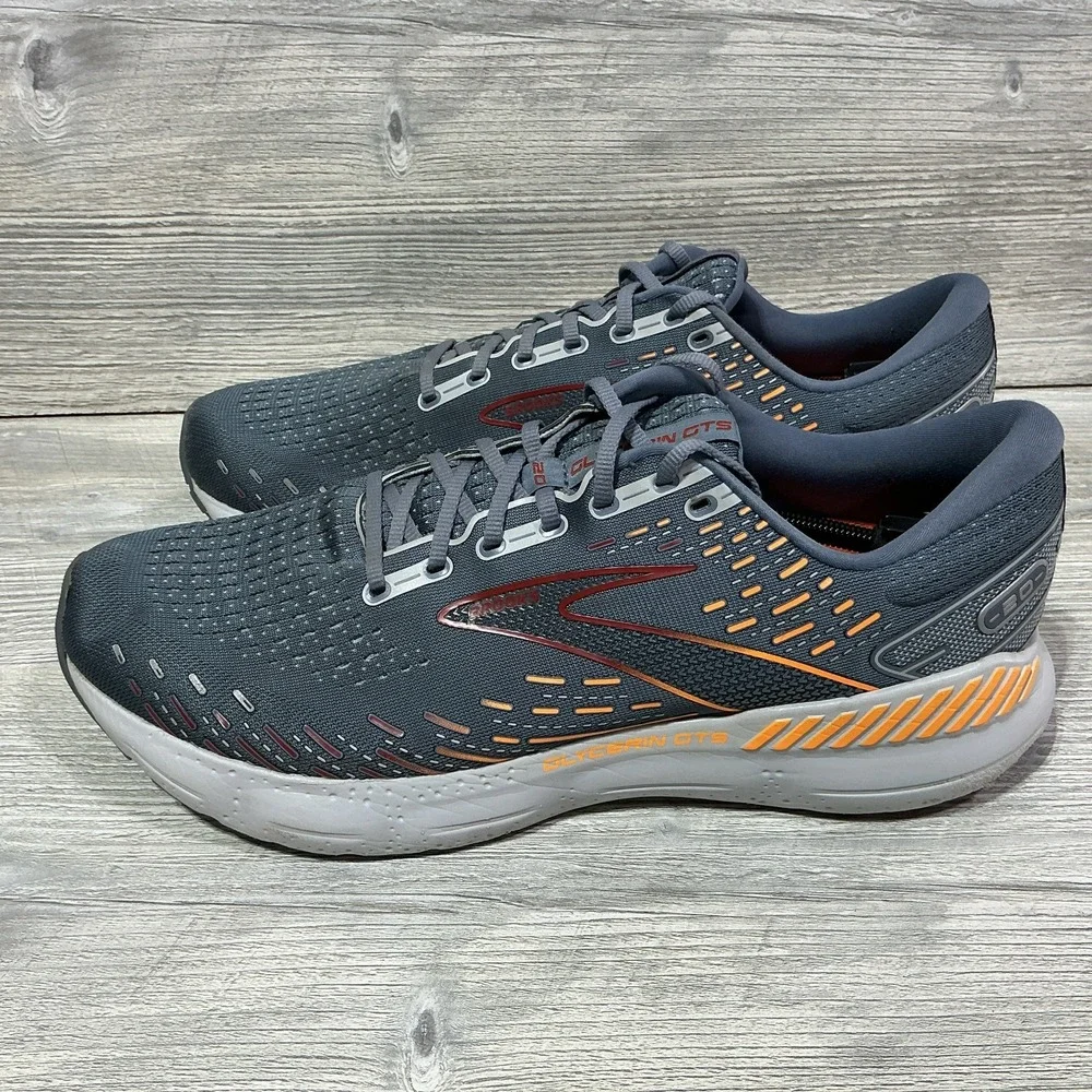 Brooks Glycerin 20 Mens Size 14 D Gray Orange Athletic Running Shoes Sneakers